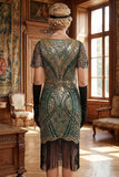 Vestido Curto Bodycon dos anos 1920 vermelho dourado com decote em V e lantejoulas