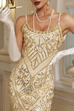 Vestido Bodycon Midi dos anos 1920 com Lantejoulas Brilhantes e Bainha Franja