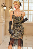 Vestido Bodycon Midi dos anos 1920 com Lantejoulas Brilhantes e Bainha Franja