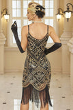 Vestido Bodycon Midi dos anos 1920 com Lantejoulas Brilhantes e Bainha Franja