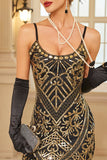 Vestido Bodycon Midi dos anos 1920 com Lantejoulas Brilhantes e Bainha Franja