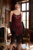 Vestido Bodycon Midi dos anos 1920 com Lantejoulas Brilhantes e Bainha Franja