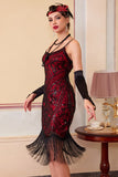 Vestido Bodycon Midi dos anos 1920 com Lantejoulas Brilhantes e Bainha Franja