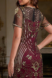 Vestido Flapper dos anos 1920 de mangas curtas e lantejoulas da Festa do Grande Gatsby