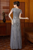 Mangas esvoaçantes cinzentas cinzentas brilhantes Vestido comprido dos anos 1920 com lantejoulas