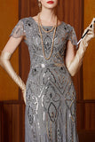 Mangas esvoaçantes cinzentas cinzentas brilhantes Vestido comprido dos anos 1920 com lantejoulas