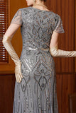 Mangas esvoaçantes cinzentas cinzentas brilhantes Vestido comprido dos anos 1920 com lantejoulas
