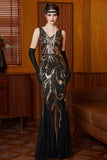 Lantejoulas brilhantes Longo, vestido vintage de Great Gatsby Flapper dos anos 1920