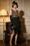 Vestido de festa do Grande Gatsby dos anos 1920 com franjas bordadas douradas