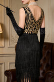 Vestido de festa do Grande Gatsby dos anos 1920 com franjas bordadas douradas