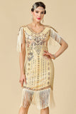 Vestido dos anos 1920 Bodycon Brilhante Decote em V, Lantejoulas com franjas nos ombros