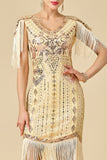 Vestido dos anos 1920 Bodycon Brilhante Decote em V, Lantejoulas com franjas nos ombros