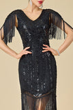 Vestido dos anos 1920 Bodycon Brilhante Decote em V, Lantejoulas com franjas nos ombros
