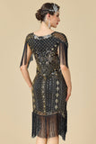 Vestido dos anos 1920 Bodycon Brilhante Decote em V, Lantejoulas com franjas nos ombros