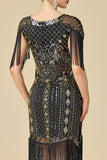 Vestido dos anos 1920 Bodycon Brilhante Decote em V, Lantejoulas com franjas nos ombros