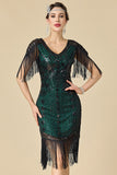 Vestido dos anos 1920 Bodycon Brilhante Decote em V, Lantejoulas com franjas nos ombros