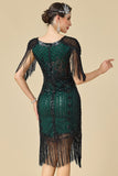 Vestido dos anos 1920 Bodycon Brilhante Decote em V, Lantejoulas com franjas nos ombros