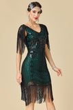 Vestido dos anos 1920 Bodycon Brilhante Decote em V, Lantejoulas com franjas nos ombros