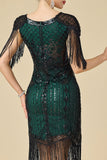 Vestido dos anos 1920 Bodycon Brilhante Decote em V, Lantejoulas com franjas nos ombros