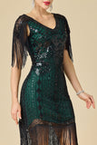 Vestido dos anos 1920 Bodycon Brilhante Decote em V, Lantejoulas com franjas nos ombros