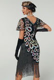 Vestido Flapper dos anos 1920 com franjas vintage com franjas de lantejoulas do Grande Gatsby