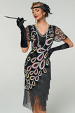 Vestido Flapper dos anos 1920 com franjas vintage com franjas de lantejoulas do Grande Gatsby