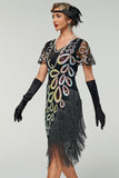 Vestido Flapper dos anos 1920 com franjas vintage com franjas de lantejoulas do Grande Gatsby