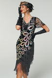 Vestido Flapper dos anos 1920 com franjas vintage com franjas de lantejoulas do Grande Gatsby