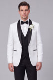Fatos de casamento masculinos de um só botão em xaile de 3 peças