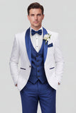 Fatos de casamento masculinos de um só botão em xaile de 3 peças