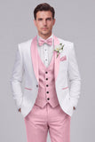 Fatos de casamento masculinos de um só botão em xaile de 3 peças