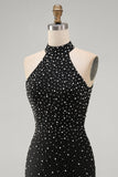 Vestido Curto de Boas-Vindas, Pérolas Pretas Bodycon Bodycon, Pérolas Curtas e Renda nas Costas