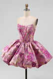 Espartilho Jacquard Floral Linha Vermelha com Bainha Bolha Vestido Curto de Regresso a Casa