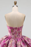 Espartilho Jacquard Floral Linha Vermelha com Bainha Bolha Vestido Curto de Regresso a Casa