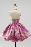 Vestido curto de regresso a casa com decote Jacquard com gola halterda e bolha Jacquard
