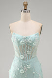 Pérolas de renda apertadas sem alças Corset floral translúcido 3D Vestido curto de regresso a casa