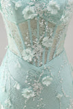 Pérolas de renda apertadas sem alças Corset floral translúcido 3D Vestido curto de regresso a casa