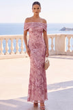Vestido maxi de sereia bordado floral com lantejoulas douradas no ombro