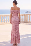 Vestido maxi de sereia bordado floral com lantejoulas douradas no ombro
