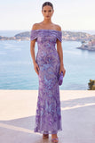 Vestido maxi de sereia bordado floral com lantejoulas douradas no ombro