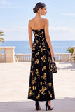 Vestido Maxi Strapless A-Line Estampado em A-Line Preto, Dourado
