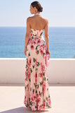 Vestido Maxi preto de decote halter, estampado floral e plissado em chiffon