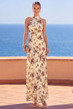 Vestido Maxi de Gola Alta com Gola Alta e Estampado Floral, Vestido Maxi