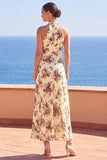 Vestido Maxi de Gola Alta com Gola Alta e Estampado Floral, Vestido Maxi