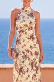 Vestido Maxi de Gola Alta com Gola Alta e Estampado Floral, Vestido Maxi