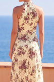 Vestido Maxi de Gola Alta com Gola Alta e Estampado Floral, Vestido Maxi