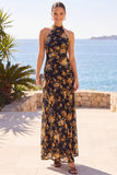 Vestido Maxi de Gola Alta com Gola Alta e Estampado Floral, Vestido Maxi
