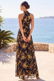 Vestido Maxi de Gola Alta com Gola Alta e Estampado Floral, Vestido Maxi