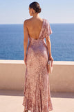 Vestido Maxi de Lantejoulas Franzidas de Rosa Rosa Brilhante com Lantejoulas Franzidas e Folhos