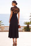Vestido Midi Floral de Gola Alta Black Illusion com Mangas Curtas